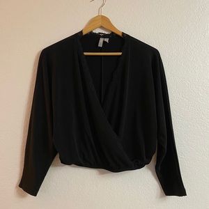 ASOS black dropped v-neck blouse with lace detail